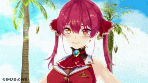A Girl With Red Hair Is Standing In Front Of A Palm Tree And A Blue Sky GIF