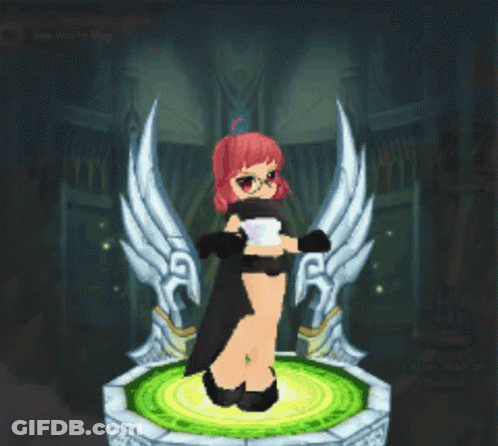 A Girl With Red Hair Is Standing On A Green Circle With Wings GIF