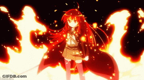 A Girl With Red Hair Is Surrounded By Flames And Edwinconq Is Written On The Bottom Right GIF