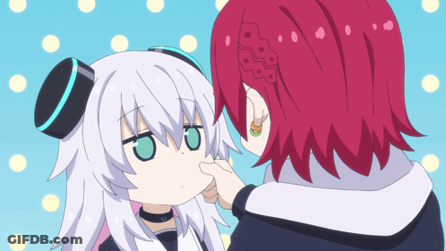 A Girl With Red Hair Is Touching A Girl With White Hair GIF