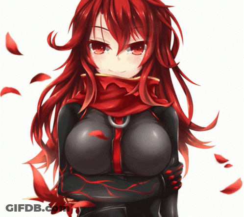 A Girl With Red Hair Is Wearing A Black Suit GIF