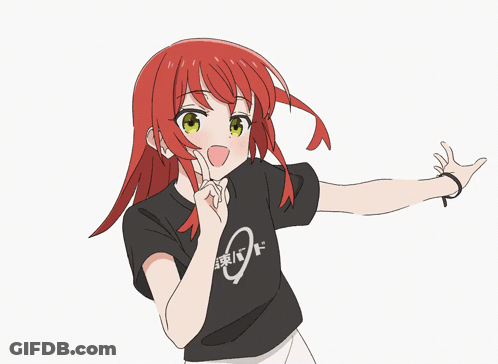 A Girl With Red Hair Is Wearing A Black T-Shirt That Says ' Band ' On It GIF