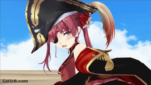 A Girl With Red Hair Is Wearing A Pirate Hat And Eye Patch GIF