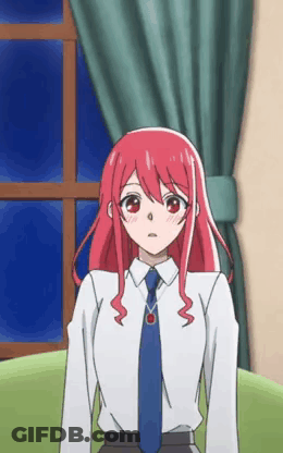 A Girl With Red Hair Is Wearing A White Shirt And Tie GIF