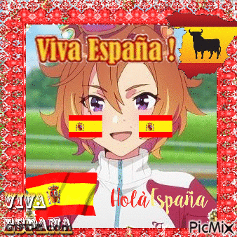 A Girl With Spanish Flags On Her Face And The Words Viva Espana GIF