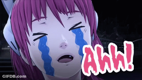 A Girl With Tears Running Down Her Face And The Word Aww On The Bottom Right GIF