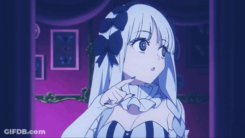 A Girl With White Hair And A Bow In Her Hair GIF