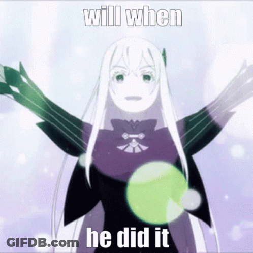 A Girl With White Hair And A Purple Dress Is Holding A Green Object And Says `` Will When He Did It '' GIF