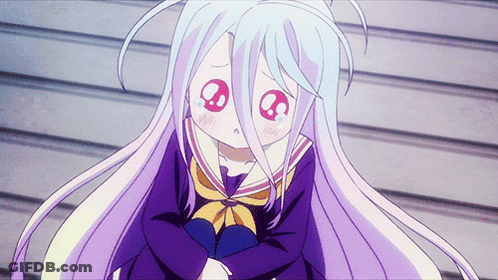 A Girl With White Hair And A Purple Uniform Has A Sad Look On Her Face GIF