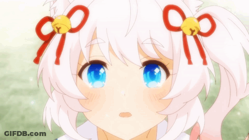 A Girl With White Hair And Blue Eyes Has Bells On Her Head GIF