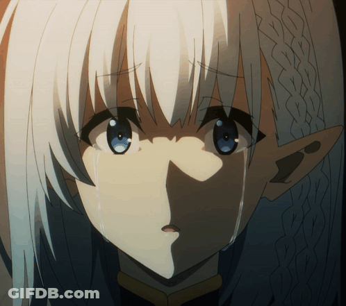 A Girl With White Hair And Blue Eyes Is Crying With Tears Running Down Her Face GIF