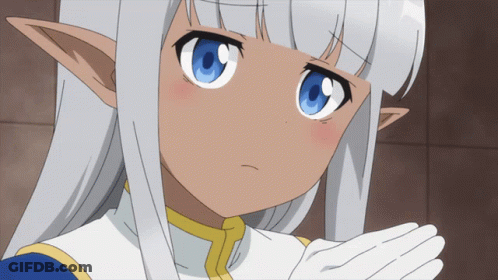 A Girl With White Hair And Blue Eyes Is Looking At The Camera GIF