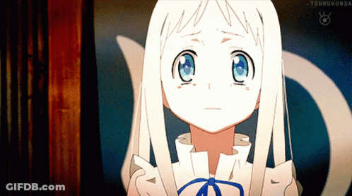 A Girl With White Hair And Blue Eyes Is Looking At The Camera With A Watermark That Says Tohruhonda GIF