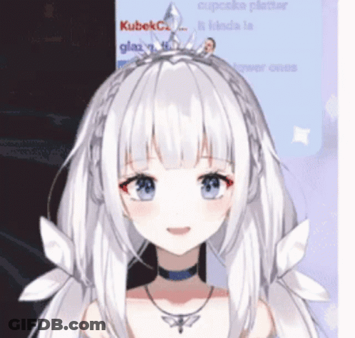 A Girl With White Hair And Blue Eyes Is Wearing A Crown GIF