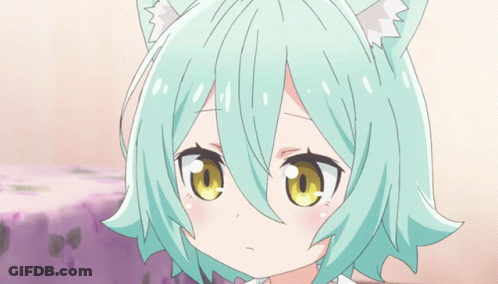 A Girl With White Hair And Cat Ears Is Petting Another Girl GIF