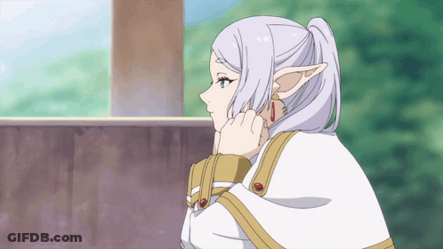A Girl With White Hair And Elf Ears Is Looking Out The Window GIF