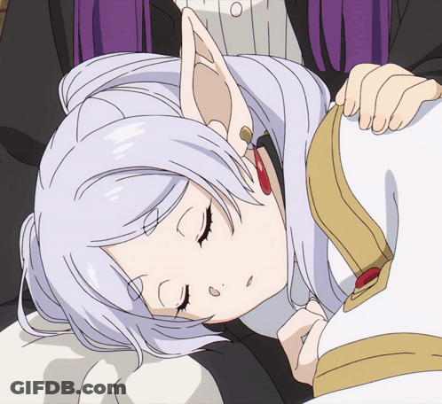 A Girl With White Hair And Elf Ears Sleeping On A Couch GIF