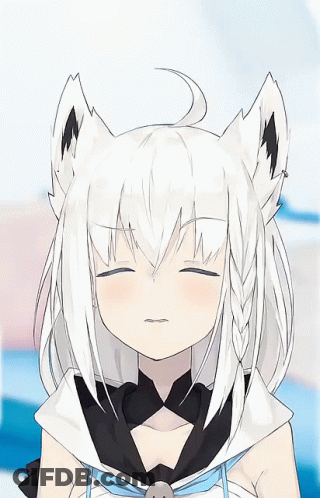 A Girl With White Hair And Green Eyes Has A Red X On Her Forehead GIF