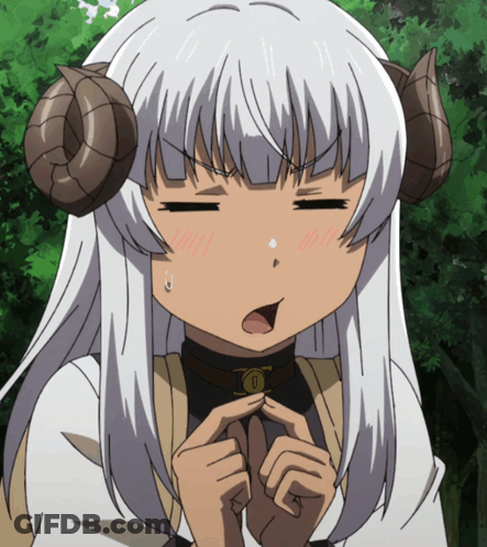 A Girl With White Hair And Horns Has A Collar With The Letter O On It GIF