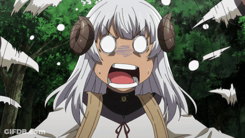 A Girl With White Hair And Horns Is Making A Surprised Face GIF