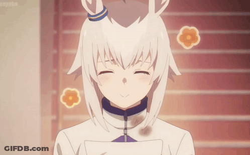 A Girl With White Hair And Horns Is Smiling With A Flower Coming Out Of Her Head GIF