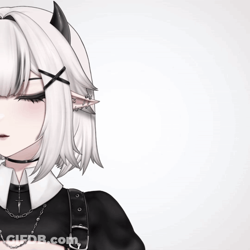 A Girl With White Hair And Horns Is Wearing A Choker GIF