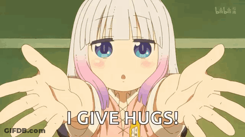 A Girl With White Hair And Pink Highlights Is Giving Hugs GIF