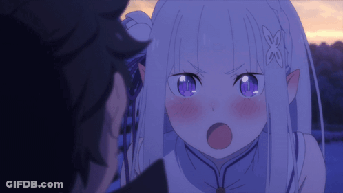 A Girl With White Hair And Purple Eyes Has A Butterfly On Her Hair GIF