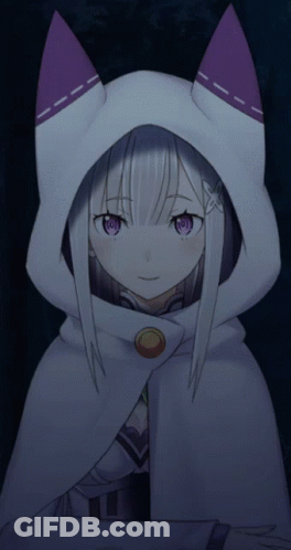 A Girl With White Hair And Purple Eyes Is Wearing A Hooded Cape GIF