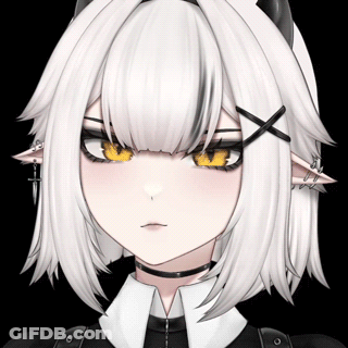 A Girl With White Hair And Yellow Eyes Is Wearing A Choker And Earrings . GIF
