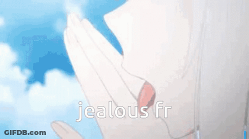 A Girl With White Hair Is Covering Her Face With Her Hand And The Words `` Jealous Fr '' Are Written On The Bottom . GIF
