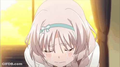 A Girl With White Hair Is Crying With Tears Running Down Her Face GIF