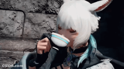 A Girl With White Hair Is Drinking From A Cup GIF