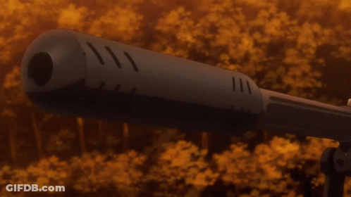 A Girl With White Hair Is Holding A Rifle With The Letter C On The Side GIF