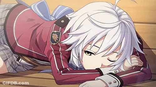 A Girl With White Hair Is Laying On A Bench GIF
