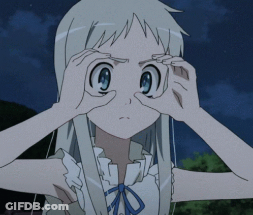 A Girl With White Hair Is Looking Through Her Hands GIF