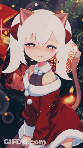 A Girl With White Hair Is Wearing A Santa Outfit GIF