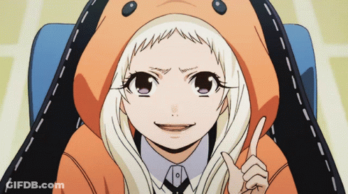 A Girl With White Hair Is Wearing An Orange Hoodie With A Face On It GIF