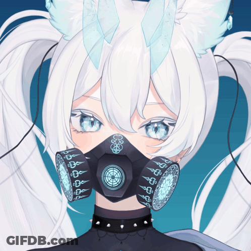 A Girl With White Hair Wearing A Gas Mask GIF