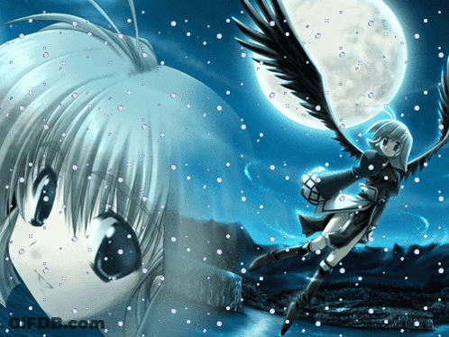 A Girl With Wings Is Flying In Front Of A Moon GIF