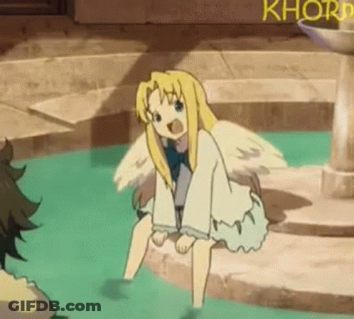 A Girl With Wings Is Sitting On A Rock In The Water . GIF