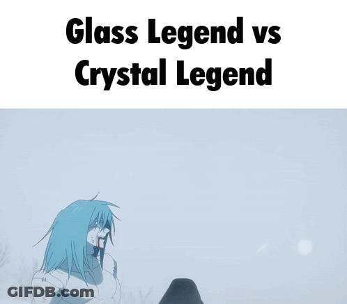 A Glass Legend Vs Crystal Legend Meme With A Cartoon Character In The Background GIF