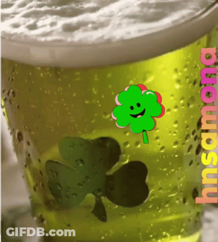 A Glass Of Beer With A Clover And The Word Insana On The Bottom GIF