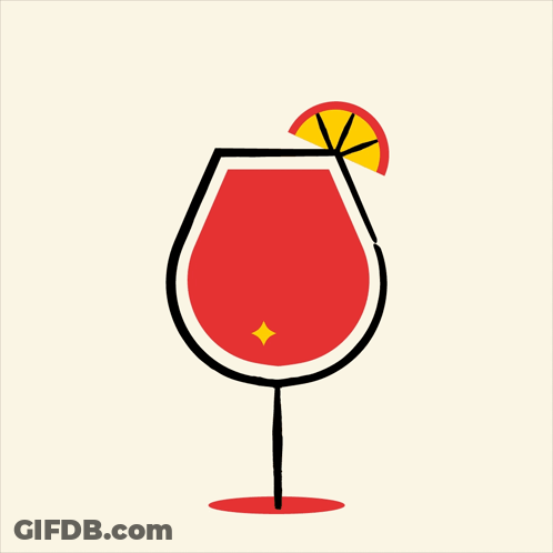 A Glass Of Red Liquid With A Slice Of Lemon On Top GIF