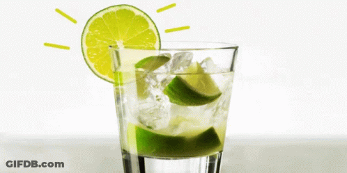 A Glass Of Water With Ice And Lime Slices In It GIF