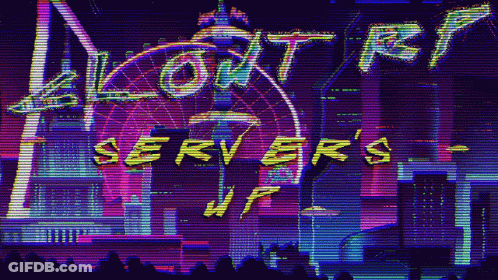 A Glitch Screen Shows A Ferris Wheel And The Words " Lone Rf Servers " GIF