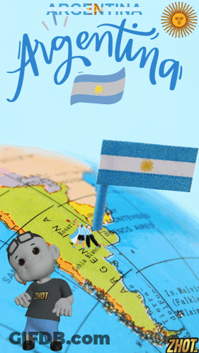 A Globe With A Flag Pinned To It And The Word Argentina Above It GIF