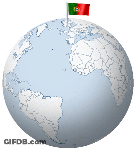 A Globe With A Flag Sticking Out Of It That Says Portugal GIF