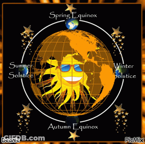 A Globe With A Smiling Sun And The Words Spring Equinox GIF