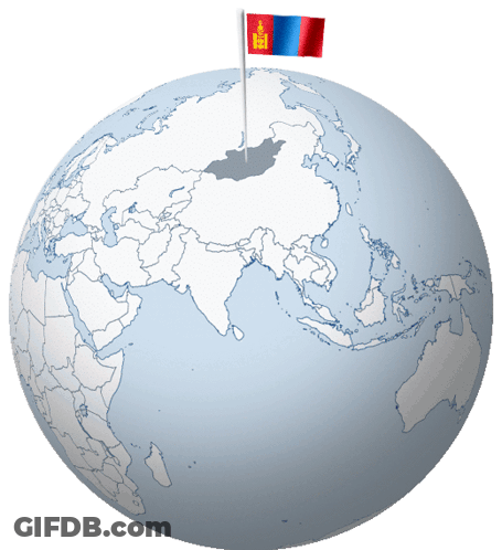 A Globe With Mongolia Pinned On It And A Flag GIF